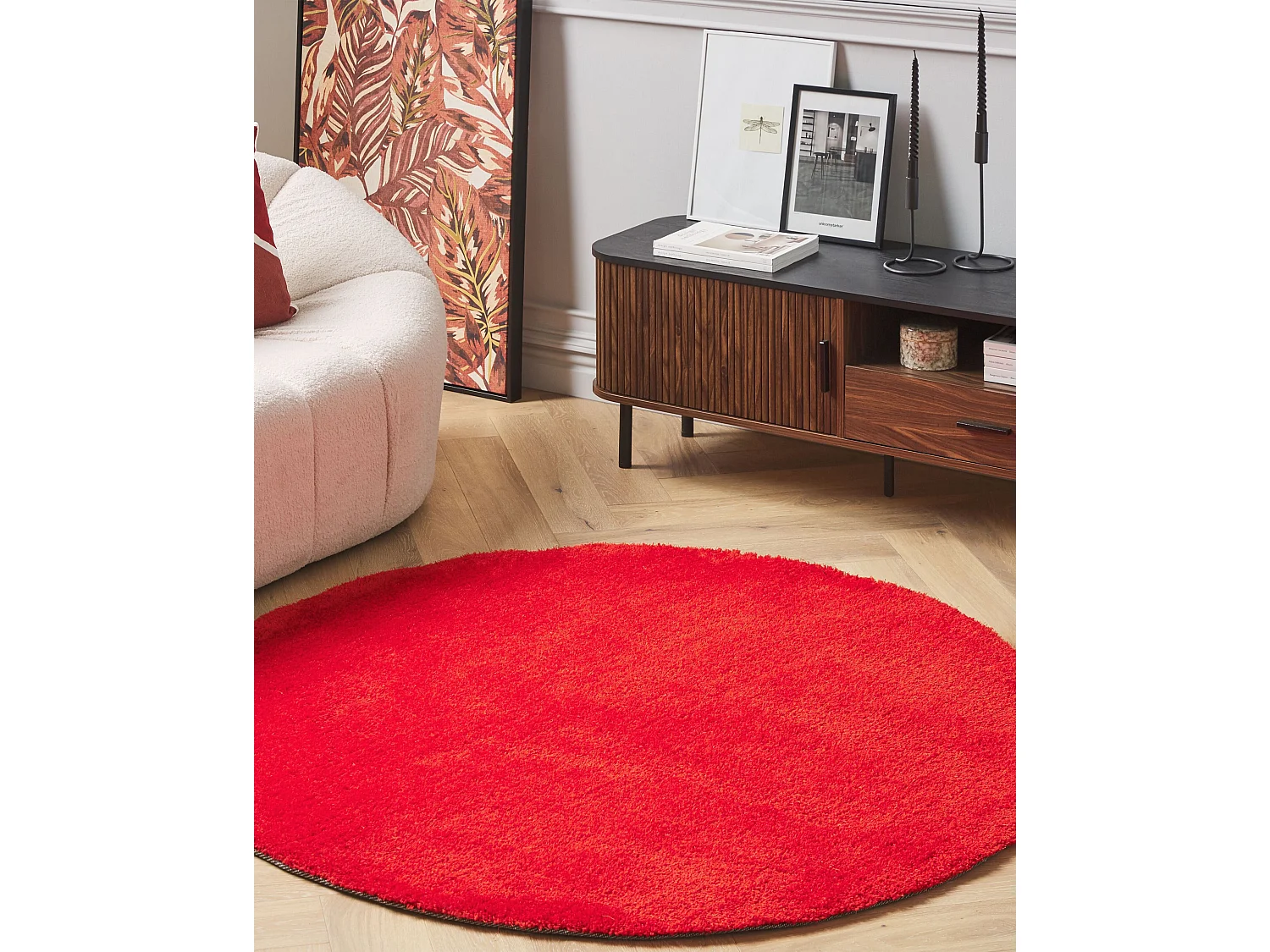 Vloerkleed polyester rood ⌀ 140 cm DEMRE