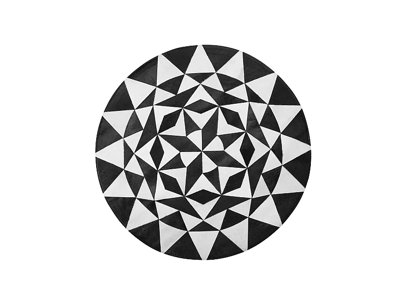 Lederteppich mit geometrischem Muster schwarz/weiß rund 140 cm Turgutlu