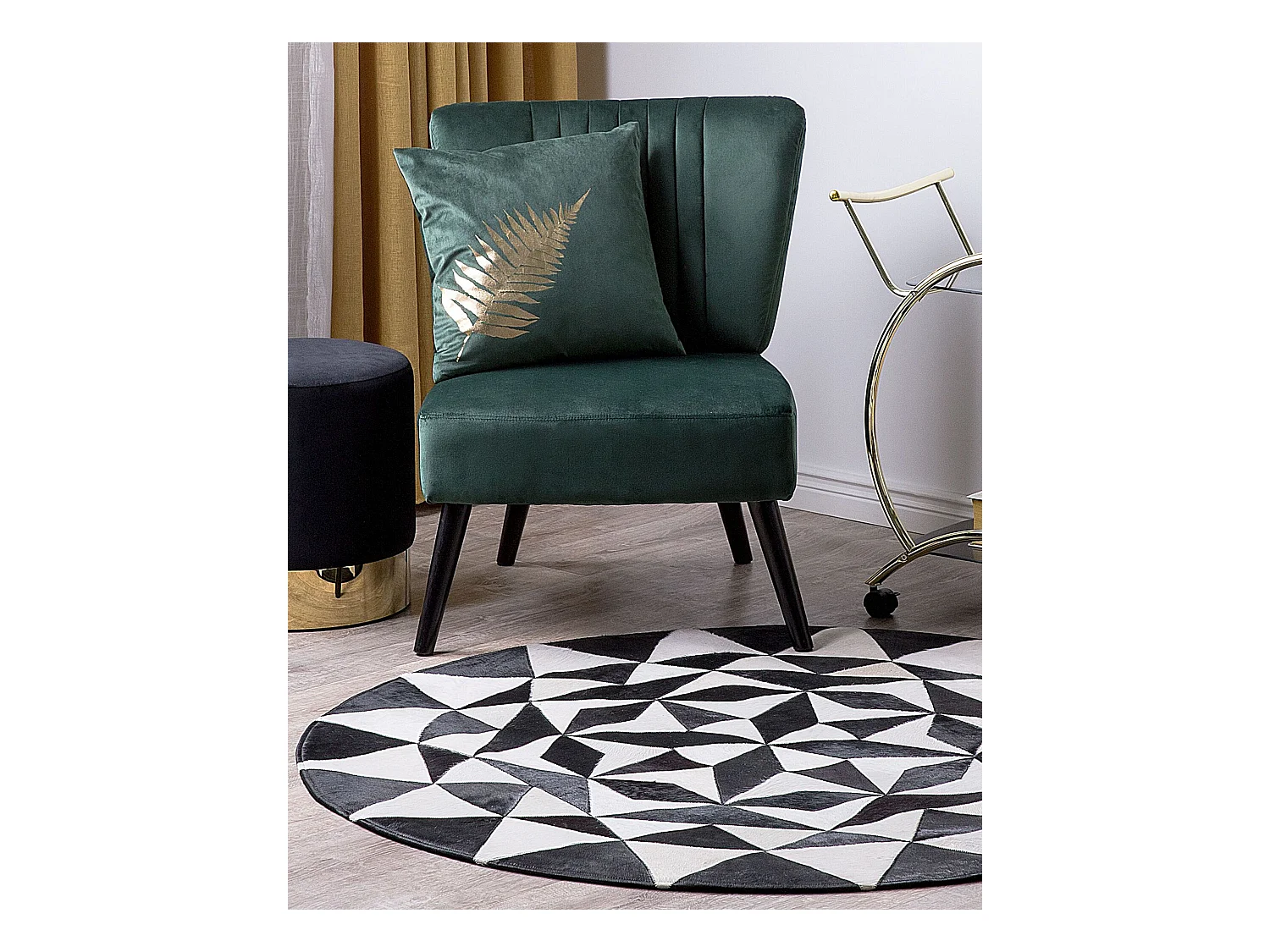 Lederteppich mit geometrischem Muster schwarz/weiß rund 140 cm Turgutlu