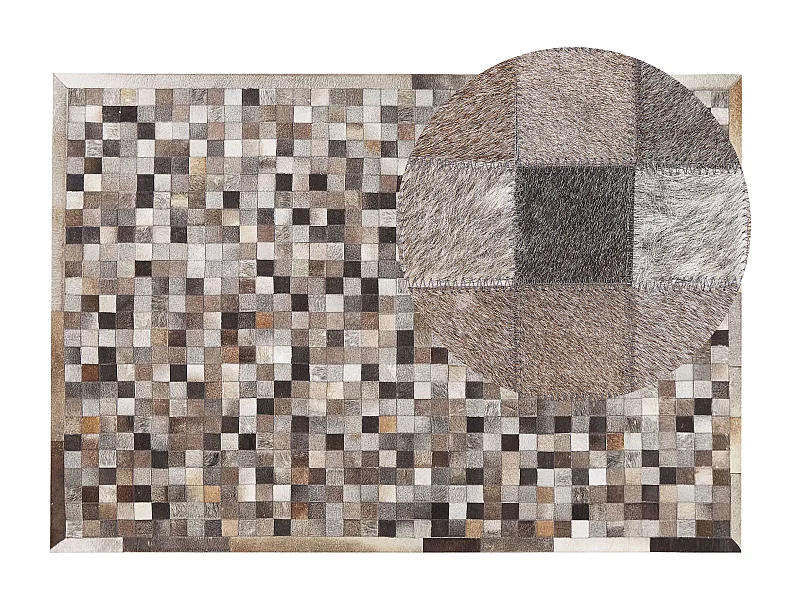 Rechteckiger Teppich aus Kuhfell mehrfarbig Patchwork 160x230 cm braun Armutlu
