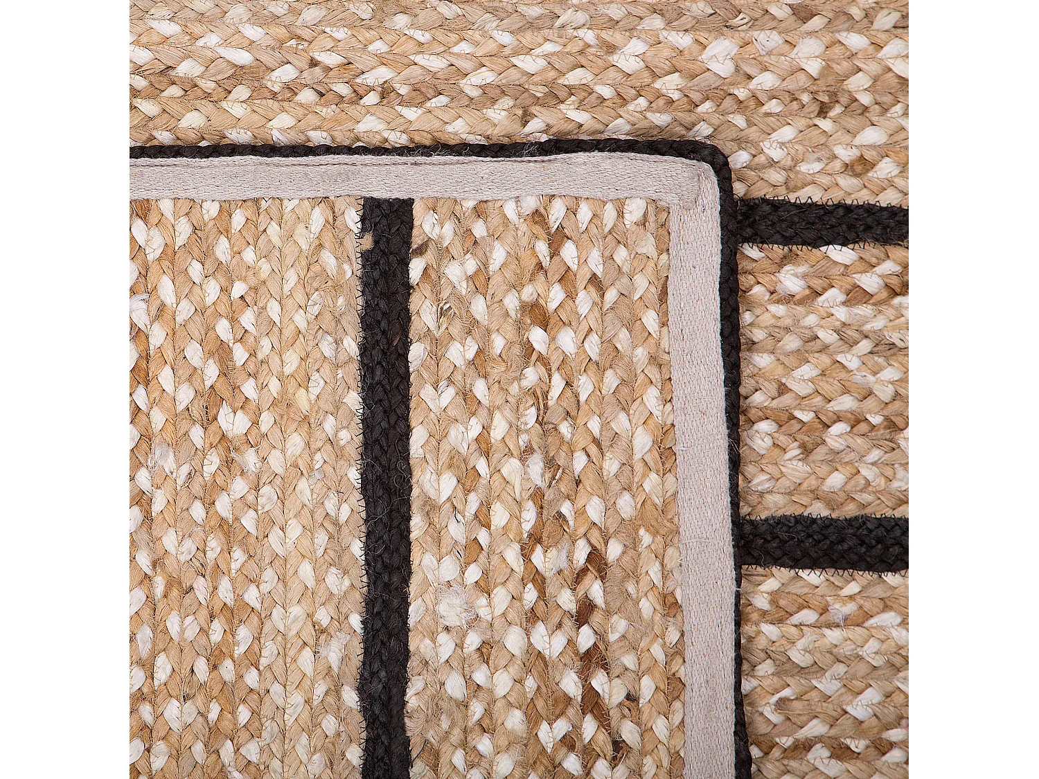 Rechteckiger Kurzflor Teppich schwarz/beige 80x150 cm Landhausstil Karadona