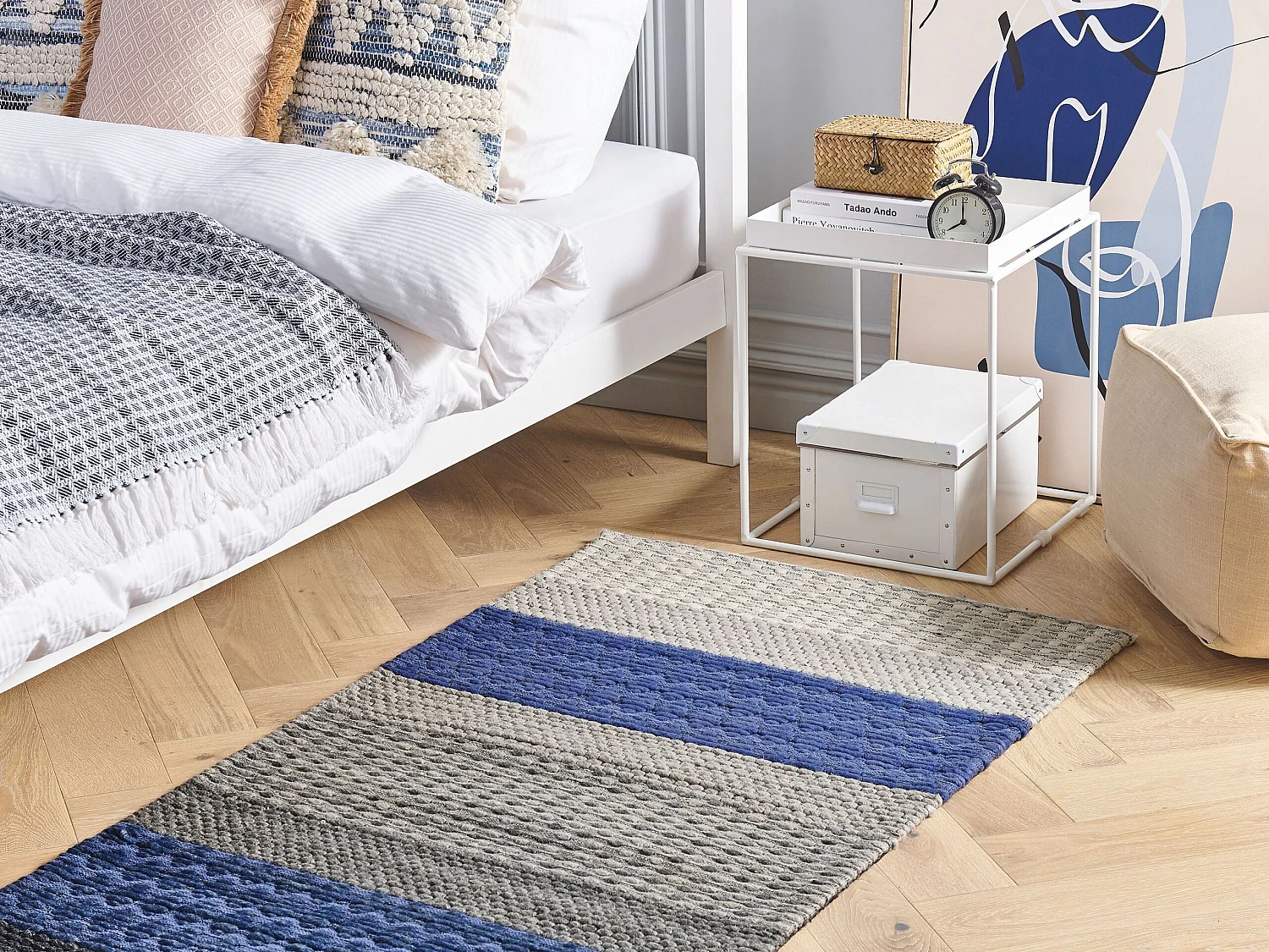 Tapis en laine à rayures bleu-gris 80 x 150 cm AKKAYA