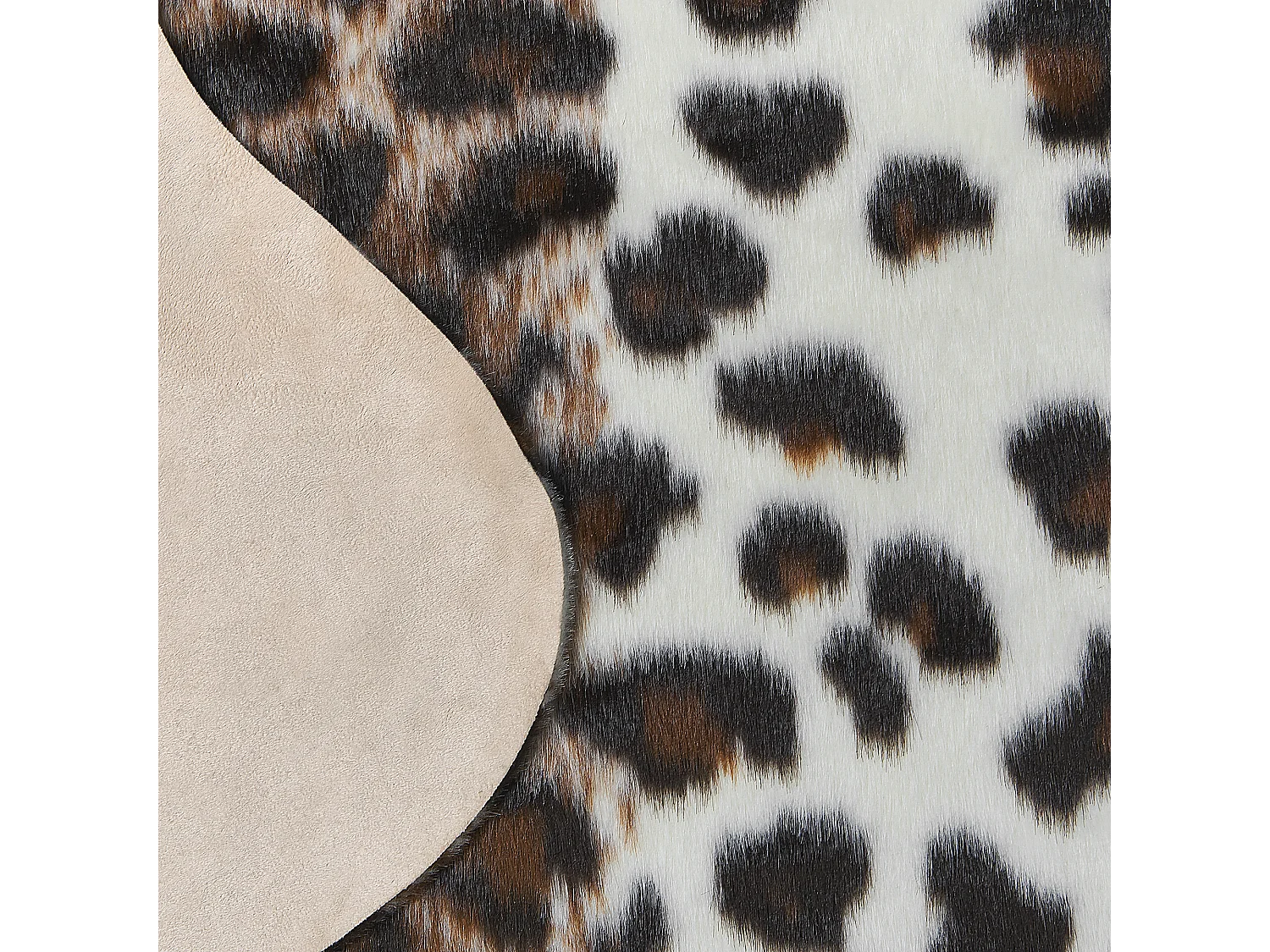 Kunstfell Teppich Leopardenmuster braun weiß Überwurf Fellform 130 x 170 cm Bogong