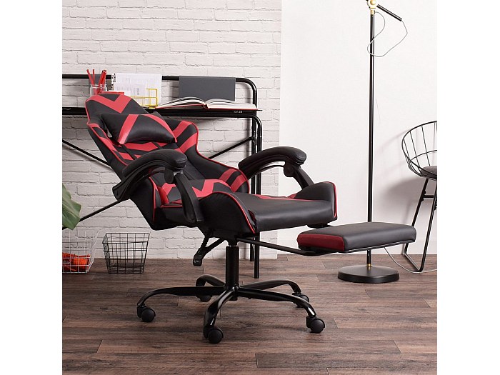 Efomao Sedia ufficio in pelle PU con ricamo X, grande e alta, schienale alto regolabile, sedia da gioco computer, girevole executive 200 kg, poggiapiedi e supporto lombare