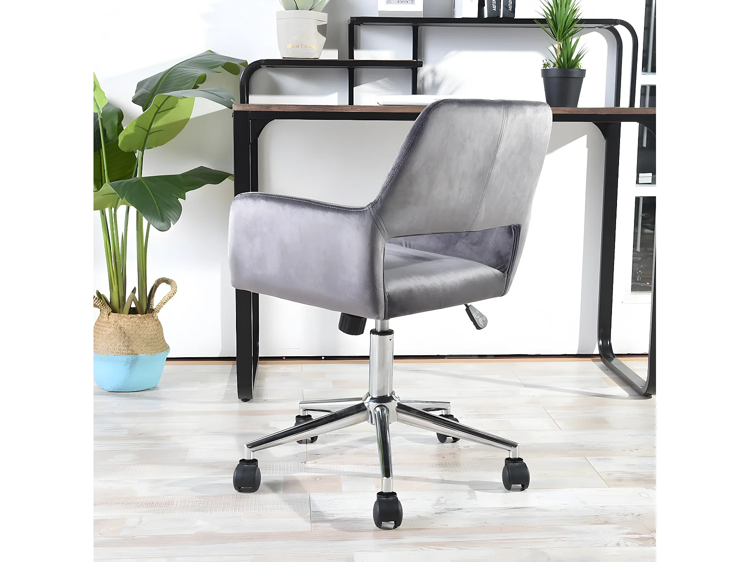 Chaise de bureau grise avec revêtement en tissu - réglable en hauteur - 55 * 56 * 75-85cm