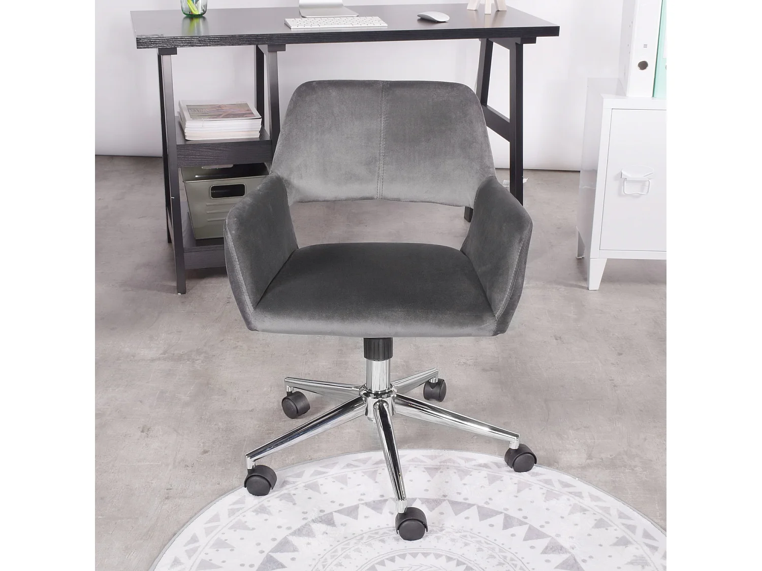 Chaise de bureau grise avec revêtement en tissu - réglable en hauteur - 55 * 56 * 75-85cm