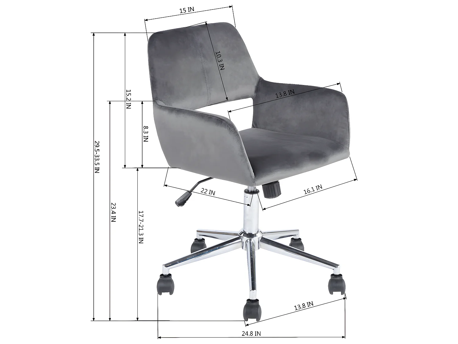 Chaise de bureau grise avec revêtement en tissu - réglable en hauteur - 55 * 56 * 75-85cm