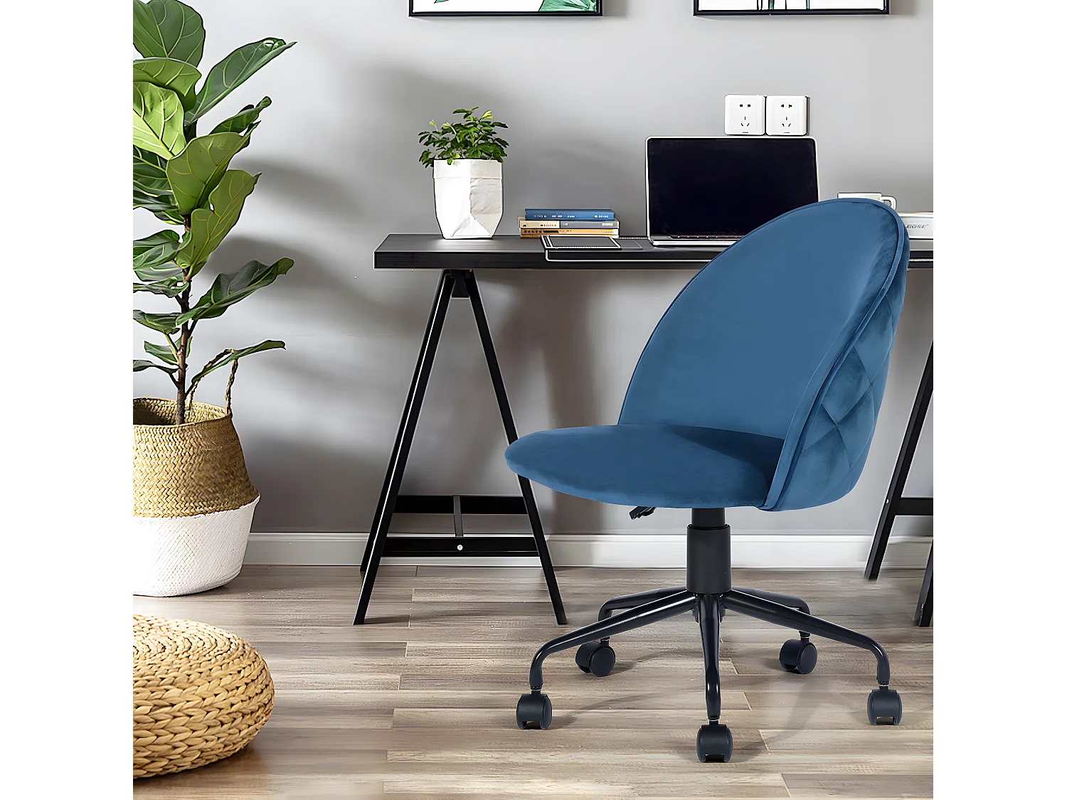 Chaise de bureau en velours réglable en hauteur