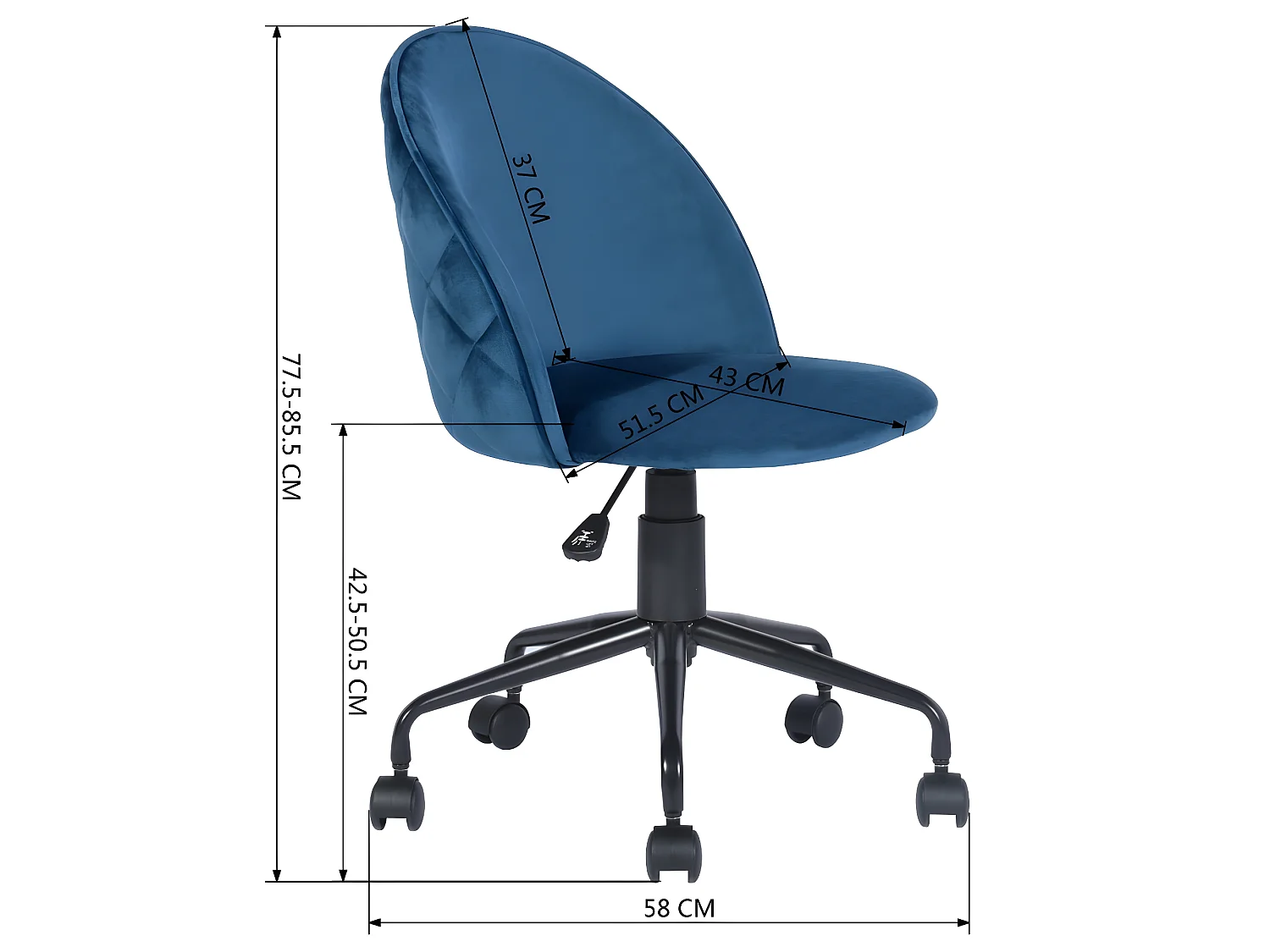 Chaise de bureau en velours réglable en hauteur