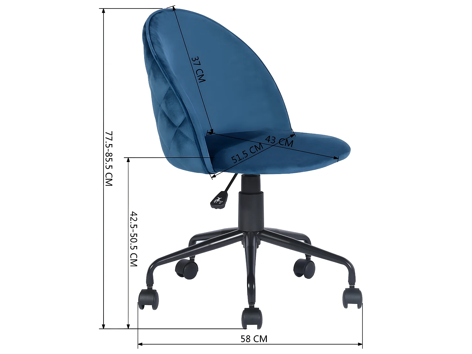 Chaise de bureau en velours réglable en hauteur