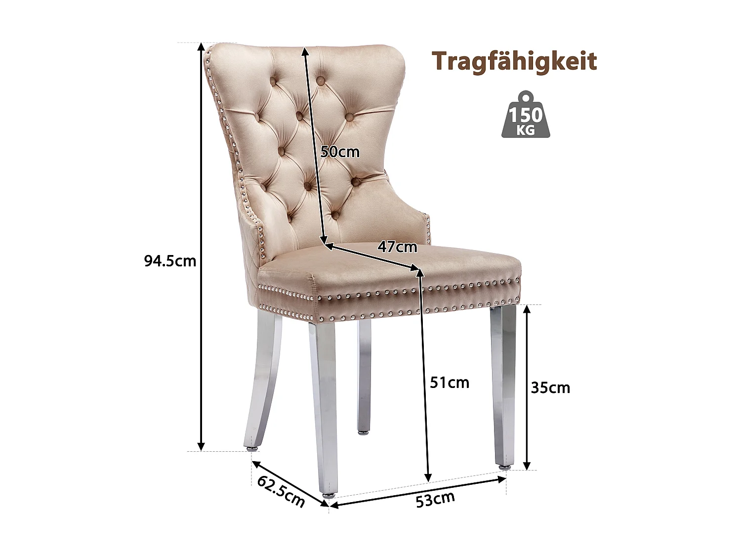 Chaise salle à manger velours pieds métal design élégant confortable pour cuisine salon beige lot de 6