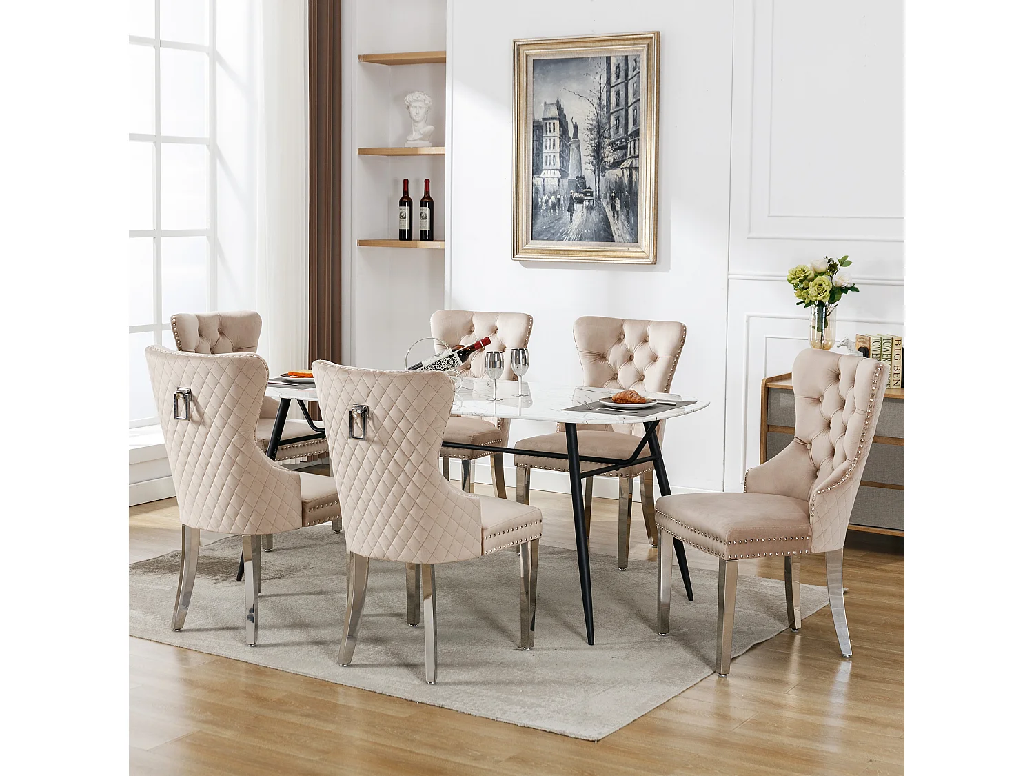 Chaise salle à manger velours pieds métal design élégant confortable pour cuisine salon beige lot de 6