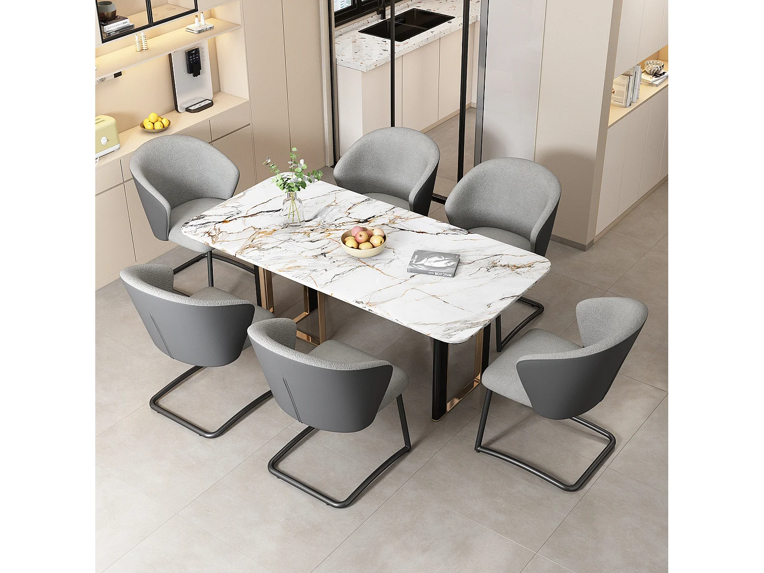 Lot de 4 chaises en peluche teddy, gris