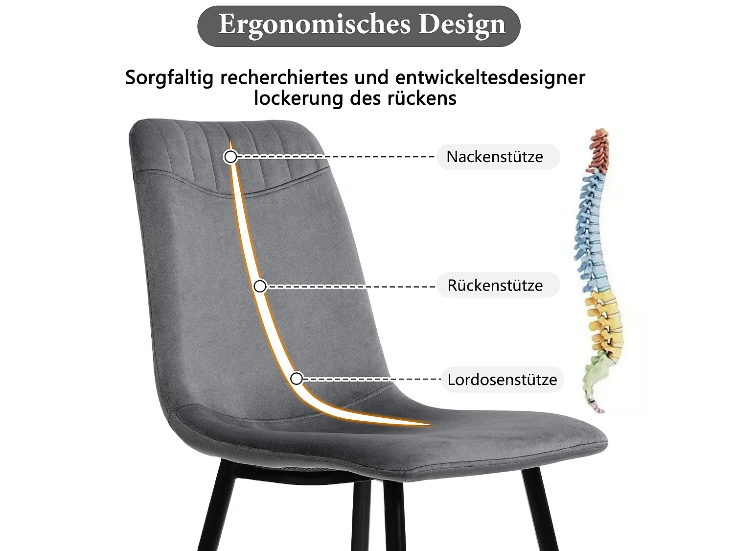 Lot de 4 chaises de salle à manger en velours gris foncé