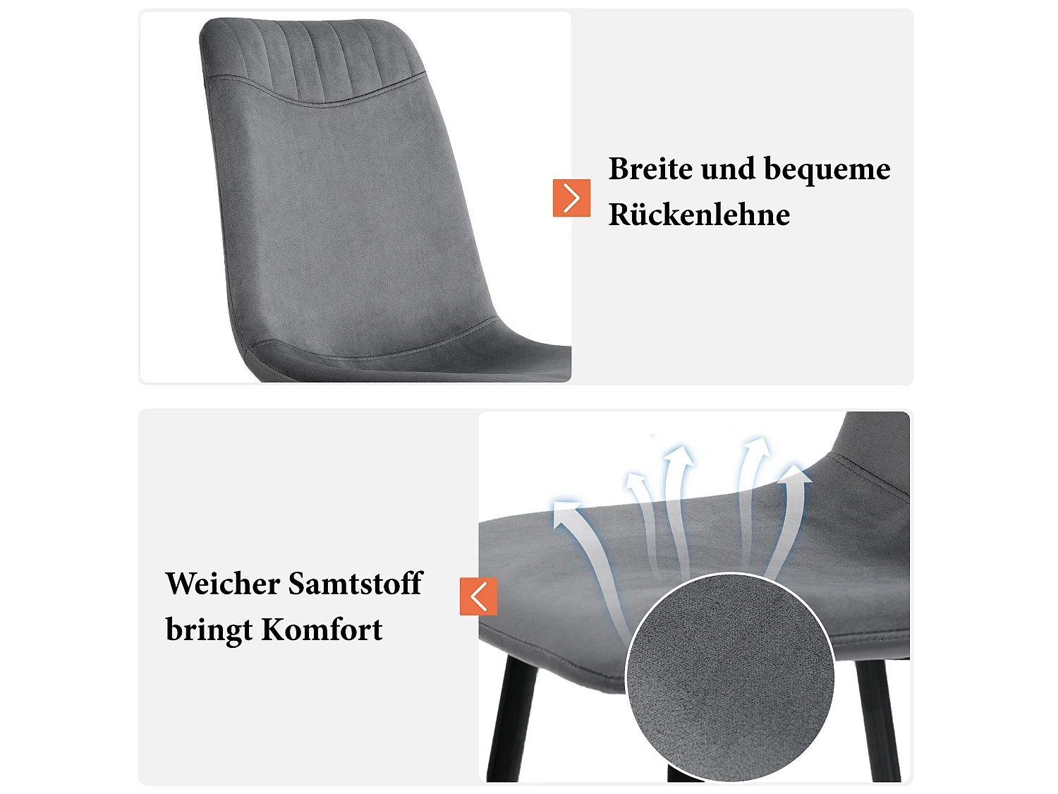 Lot de 4 chaises de salle à manger en velours gris foncé