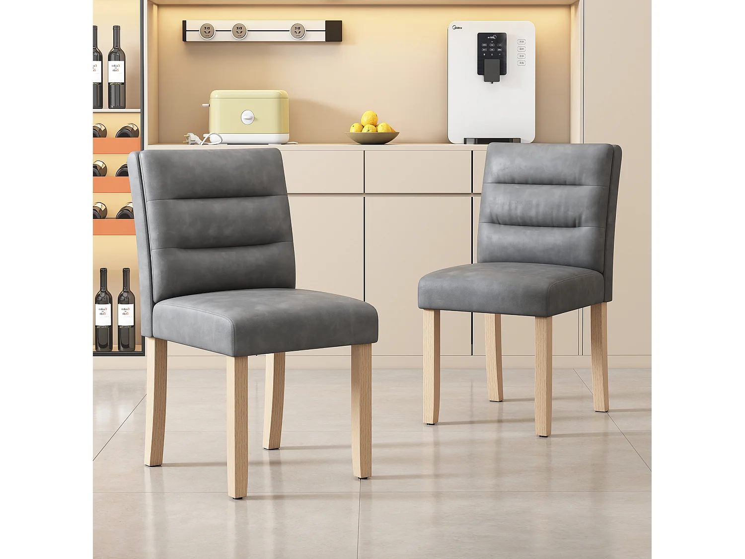 Chaise moderne en pu avec dossier en bois de chêne - lot de 2