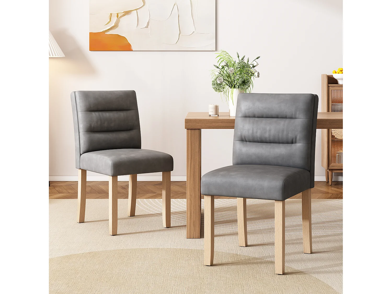 Chaise moderne en pu avec dossier en bois de chêne - lot de 2