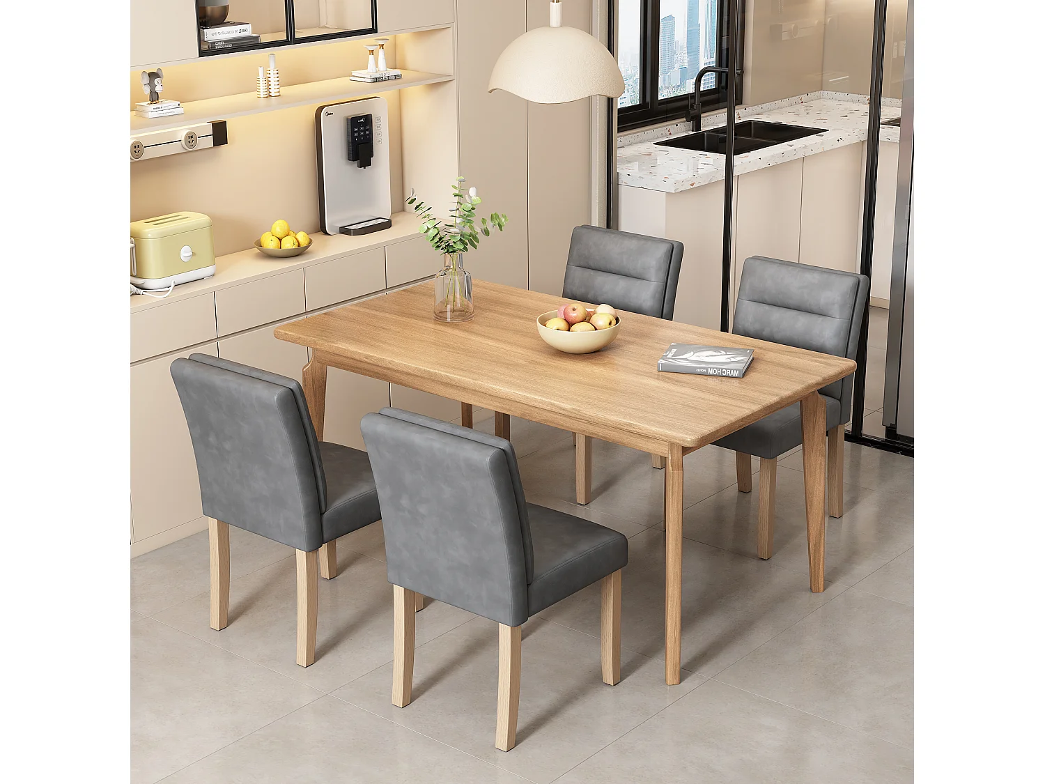 Chaise moderne en pu avec dossier en bois de chêne - lot de 2