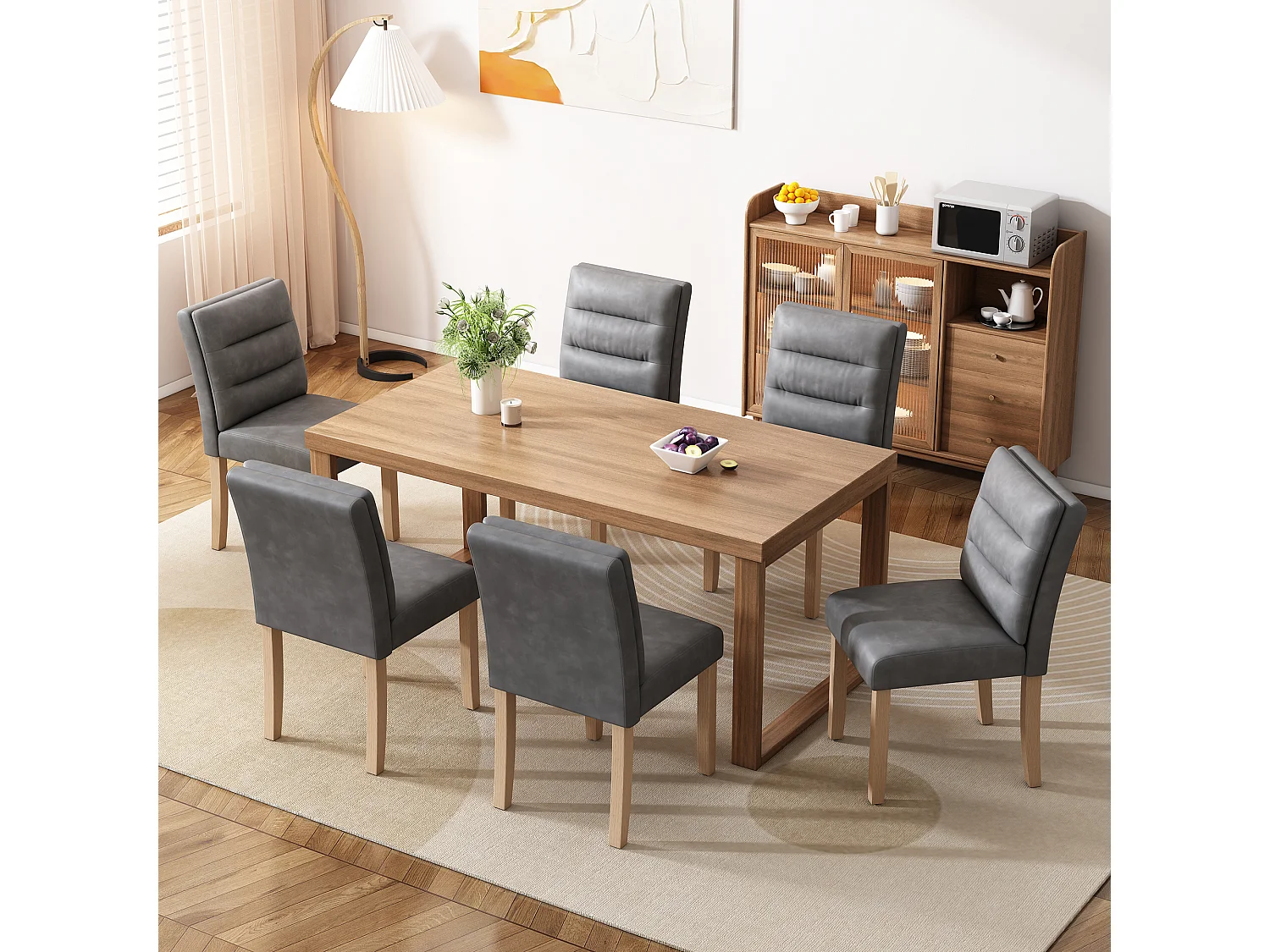 Chaise moderne en pu avec dossier en bois de chêne - lot de 2