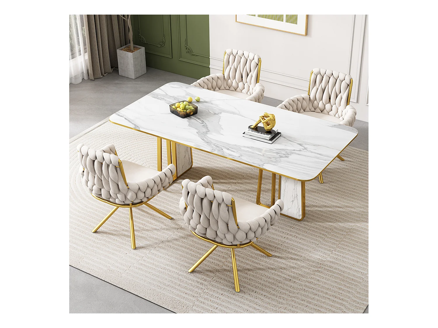 Ensemble de 4 chaises de salle à manger en velours, beige