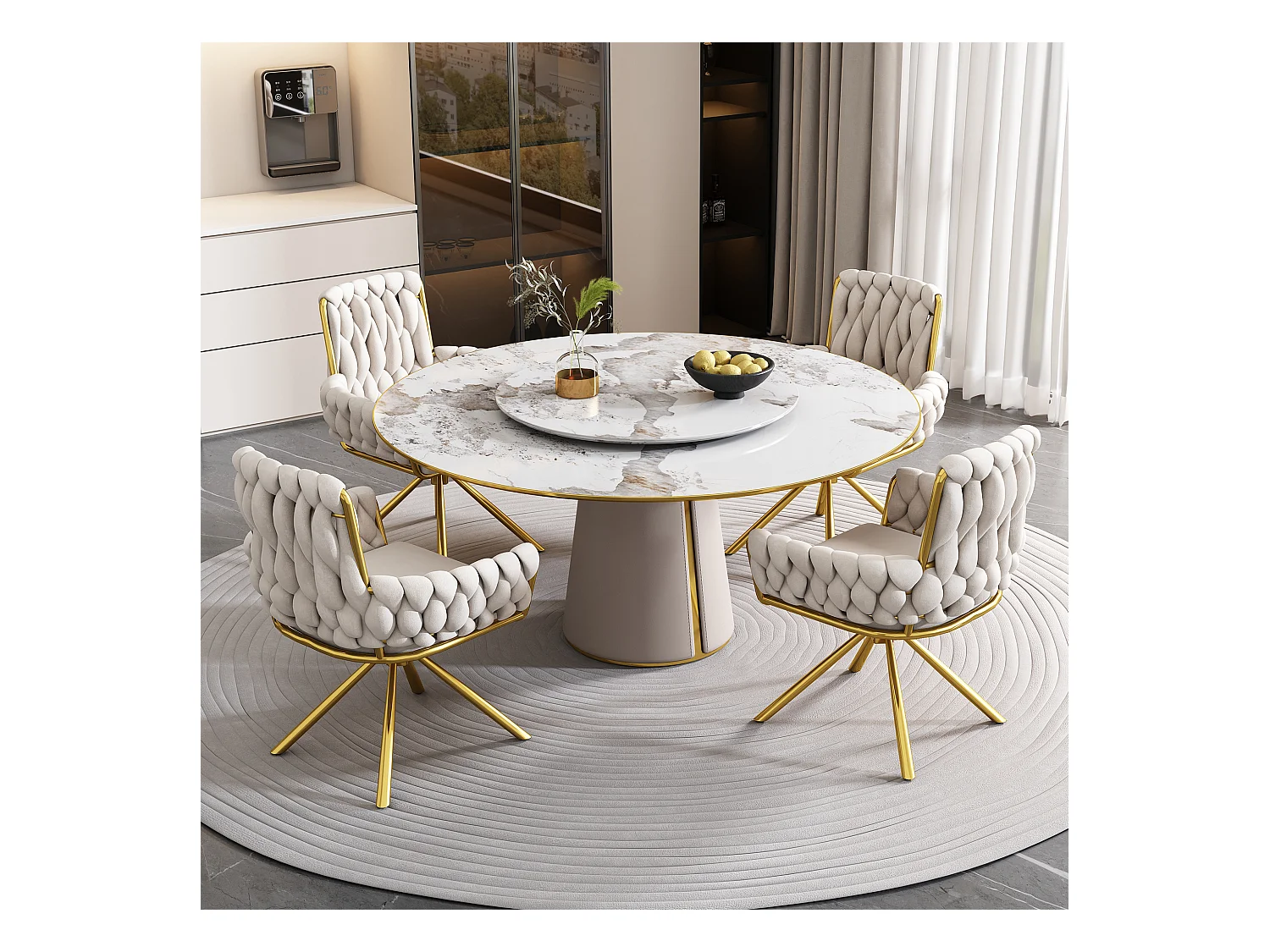 Ensemble de 4 chaises de salle à manger en velours, beige