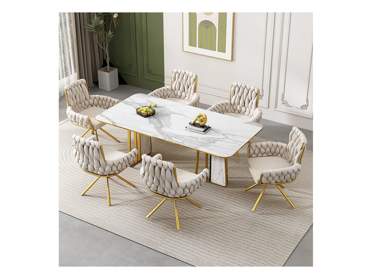 Ensemble de 4 chaises de salle à manger en velours, beige