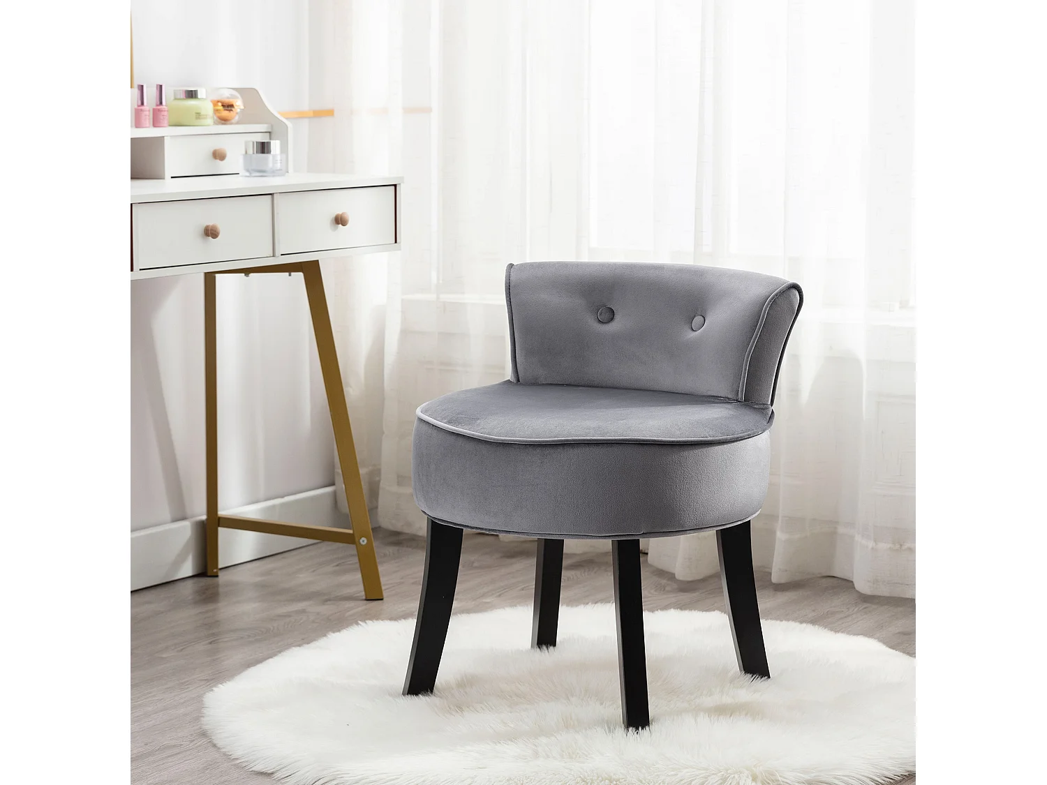 Chaise en velours pour chambre, chaise de coiffeuse avec pieds en chêne