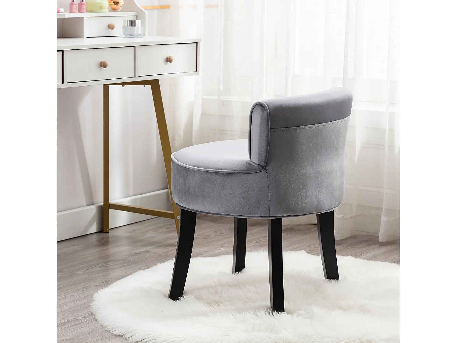 Chaise en velours pour chambre, chaise de coiffeuse avec pieds en chêne