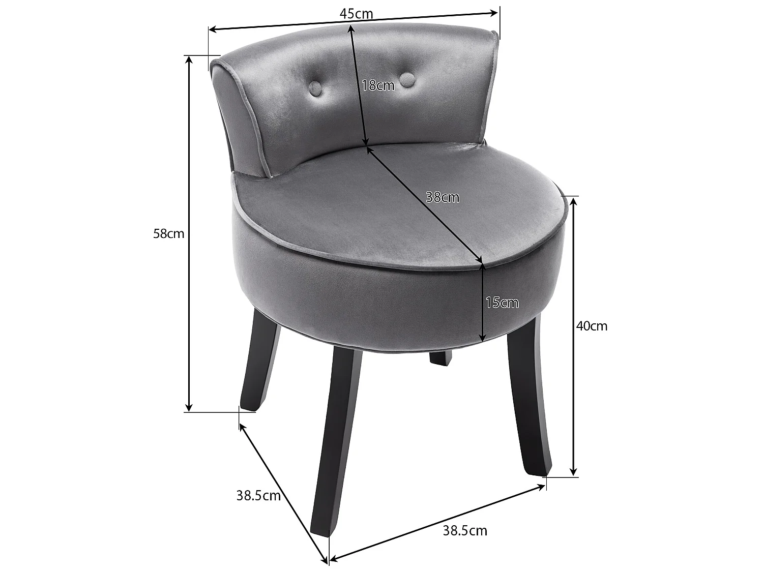 Chaise en velours pour chambre, chaise de coiffeuse avec pieds en chêne