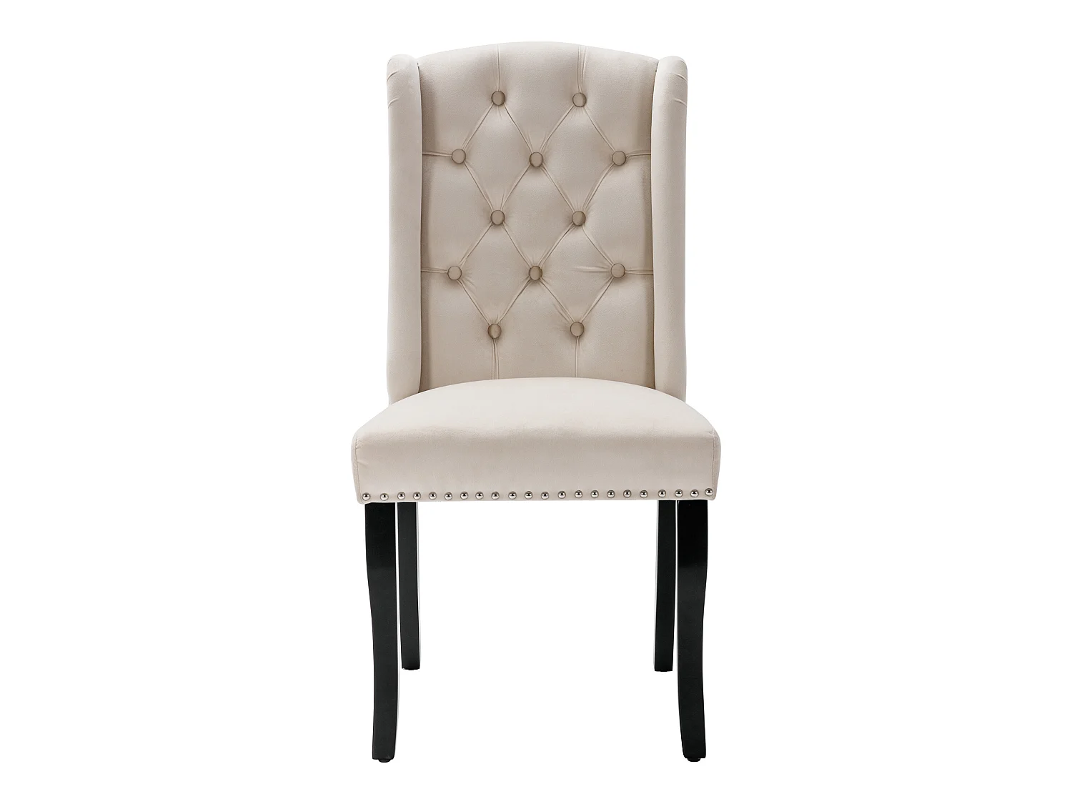 Set van 4 beige fluwelen eetkamerstoelen