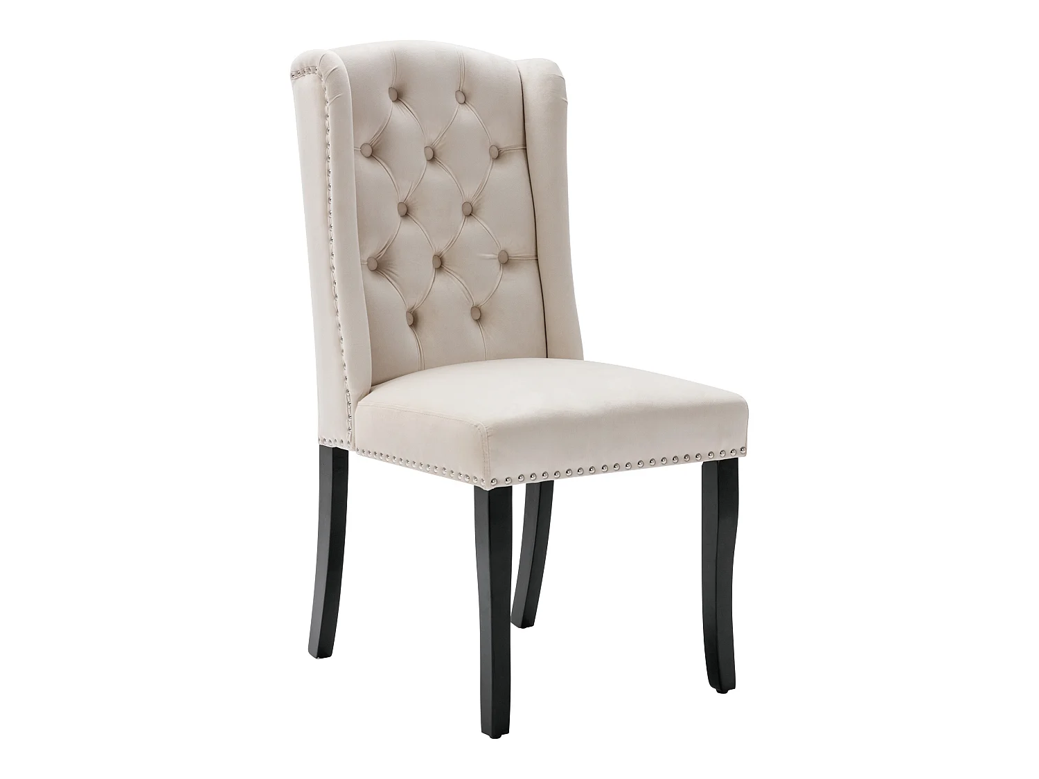 Set van 4 beige fluwelen eetkamerstoelen