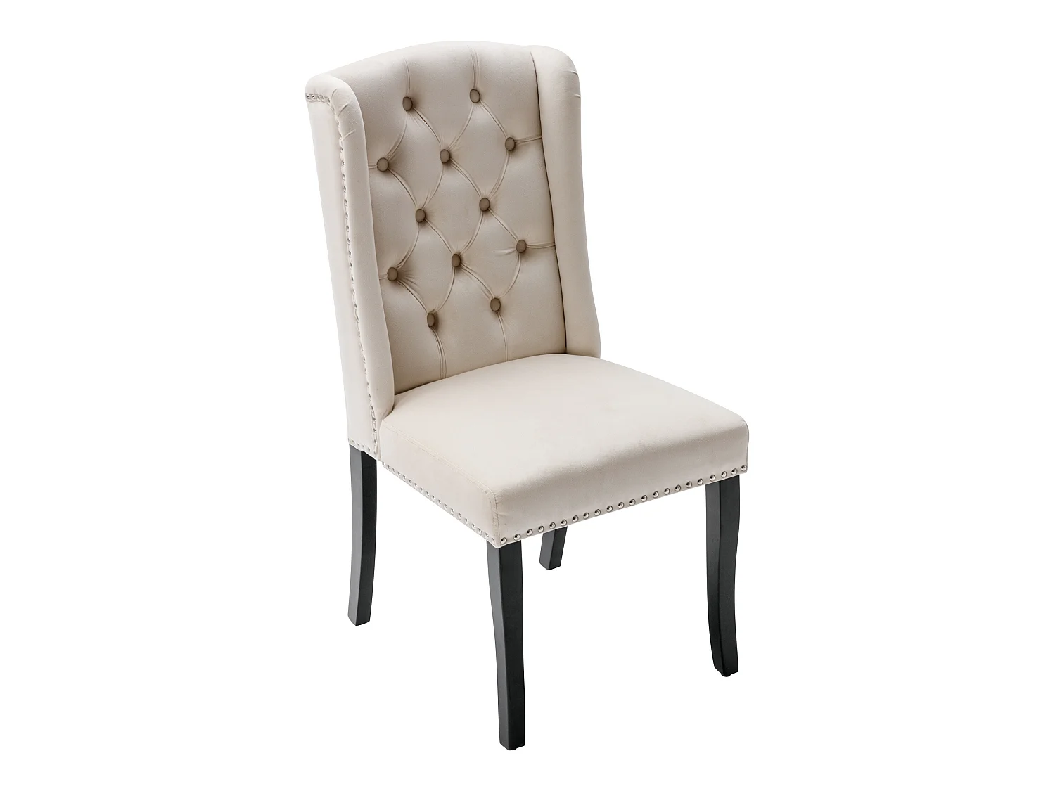 Set van 4 beige fluwelen eetkamerstoelen