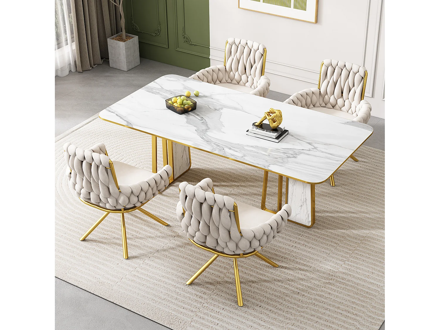 Chaise en velours de luxe pour salle à manger, ensemble de 6 chaises, beige