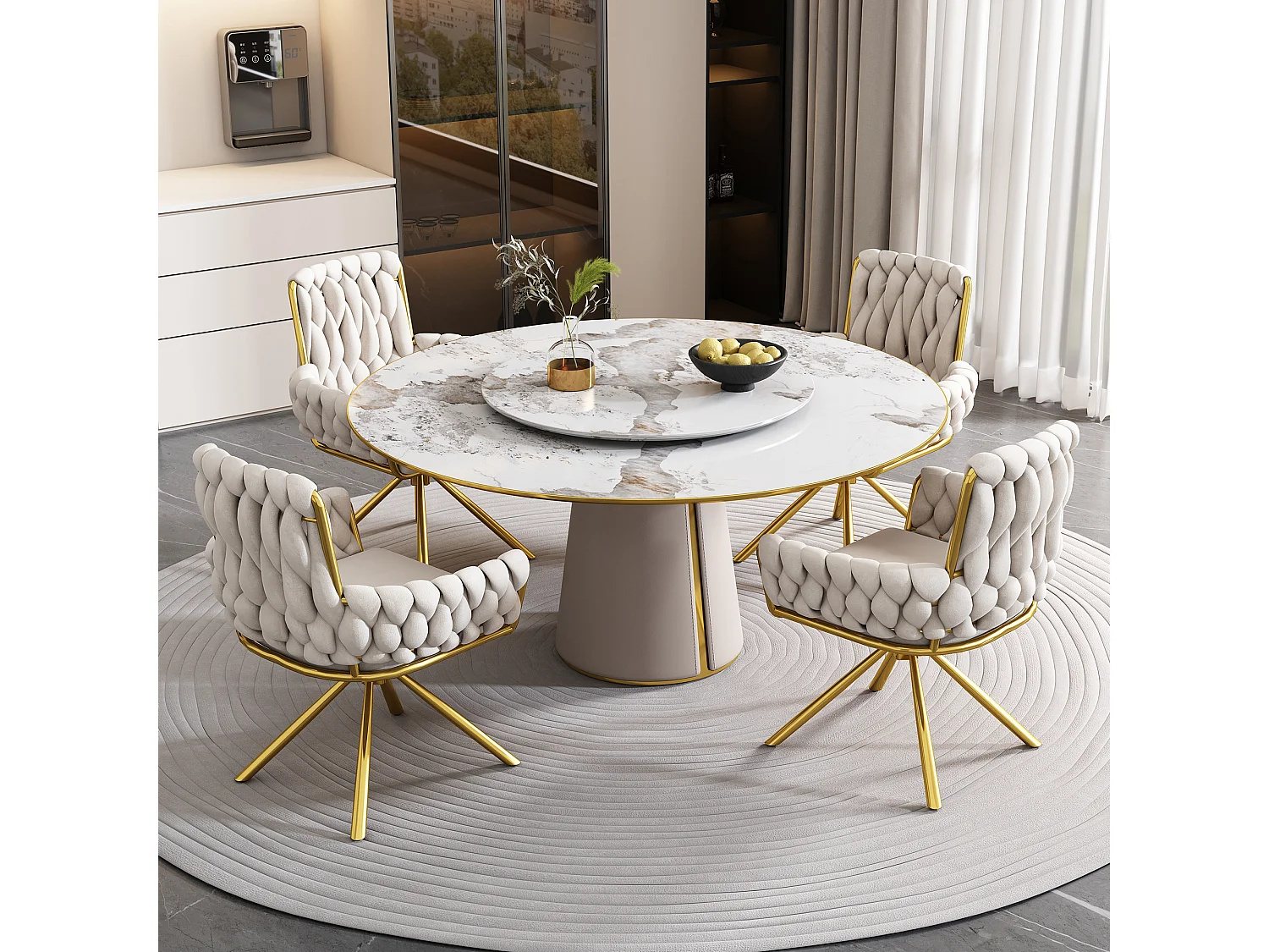 Chaise en velours de luxe pour salle à manger, ensemble de 6 chaises, beige