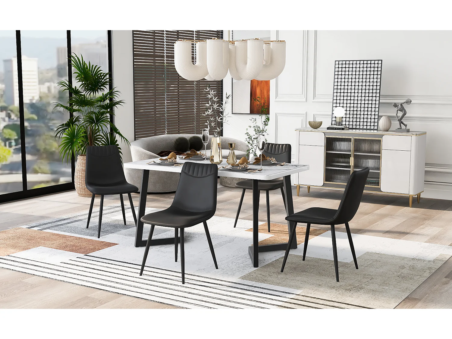 Lot de 4 chaises de salle à manger en cuir pu noir