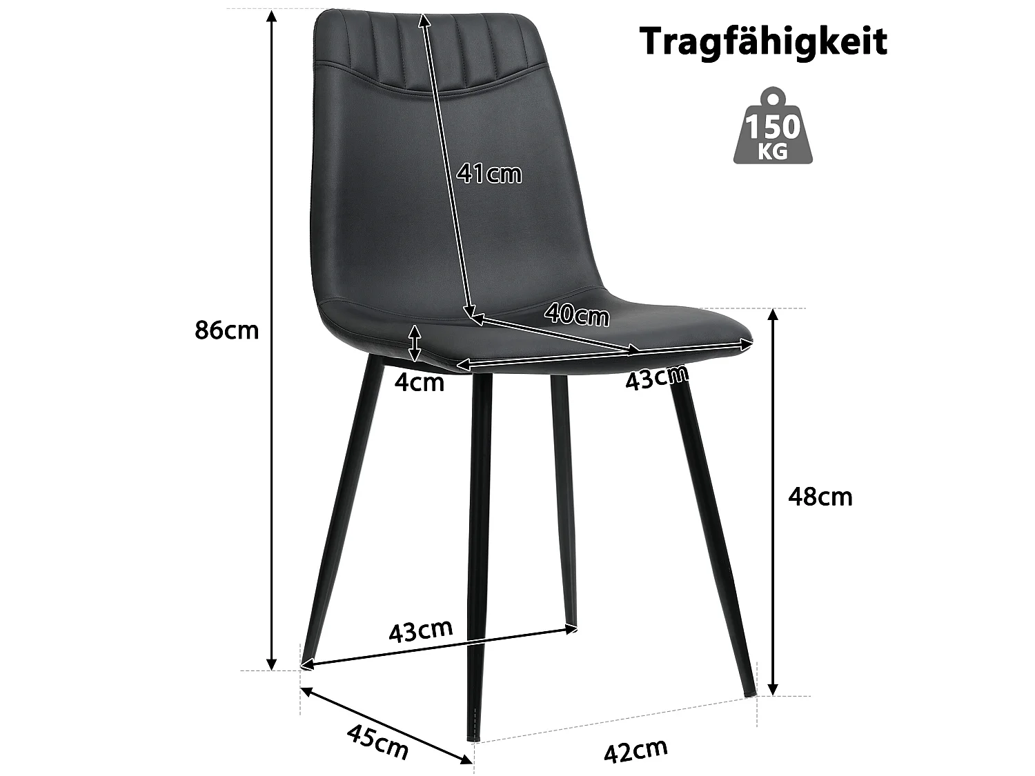 Lot de 4 chaises de salle à manger en cuir pu noir
