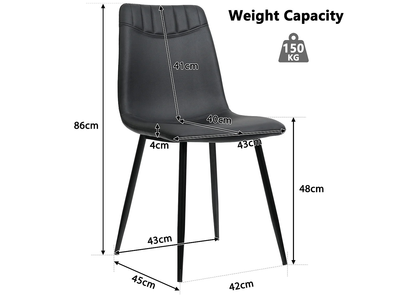 Lot de 4 chaises de salle à manger en cuir pu noir