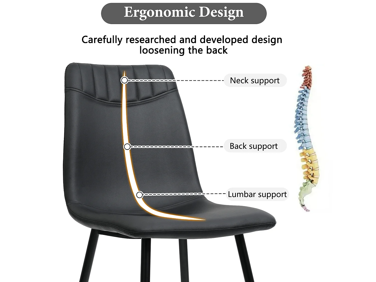 Lot de 4 chaises de salle à manger en cuir pu noir