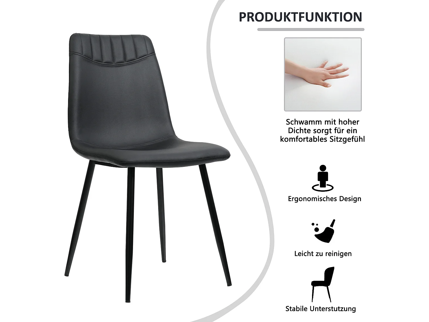 Lot de 4 chaises de salle à manger en cuir pu noir