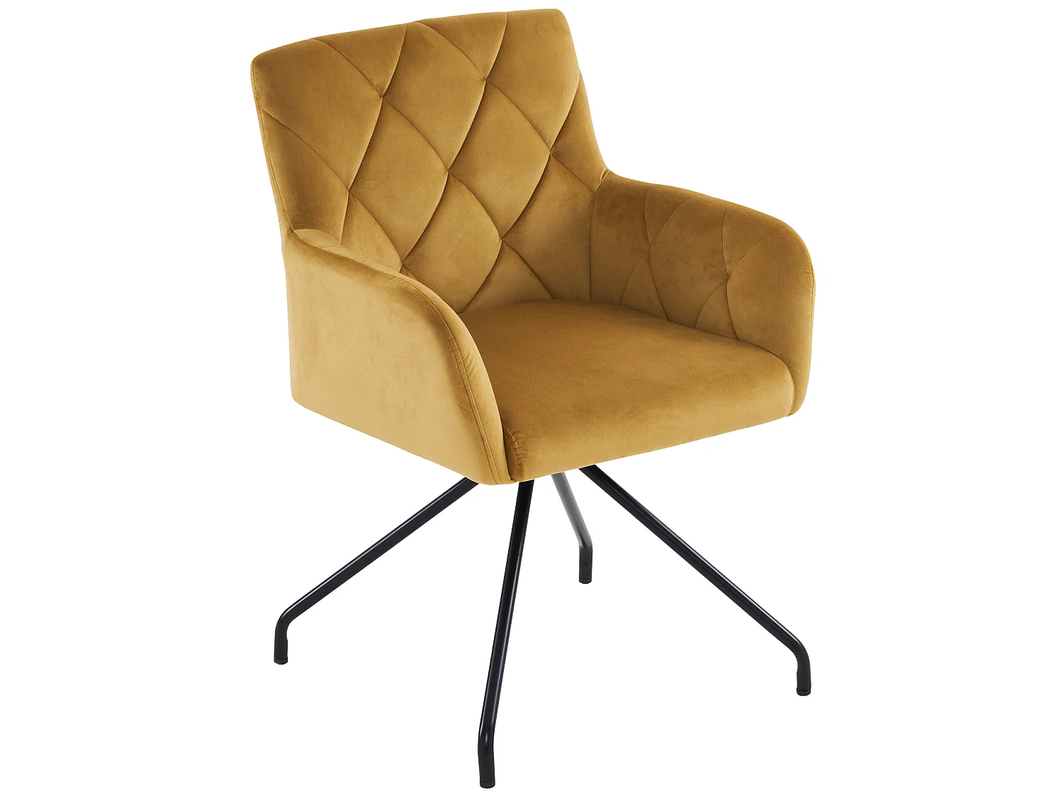 Ensemble de 6 chaises de salle à manger avec motif de losanges, fauteuil rembourré à 4 pattes en métal,  en éponge et en velours, jaune