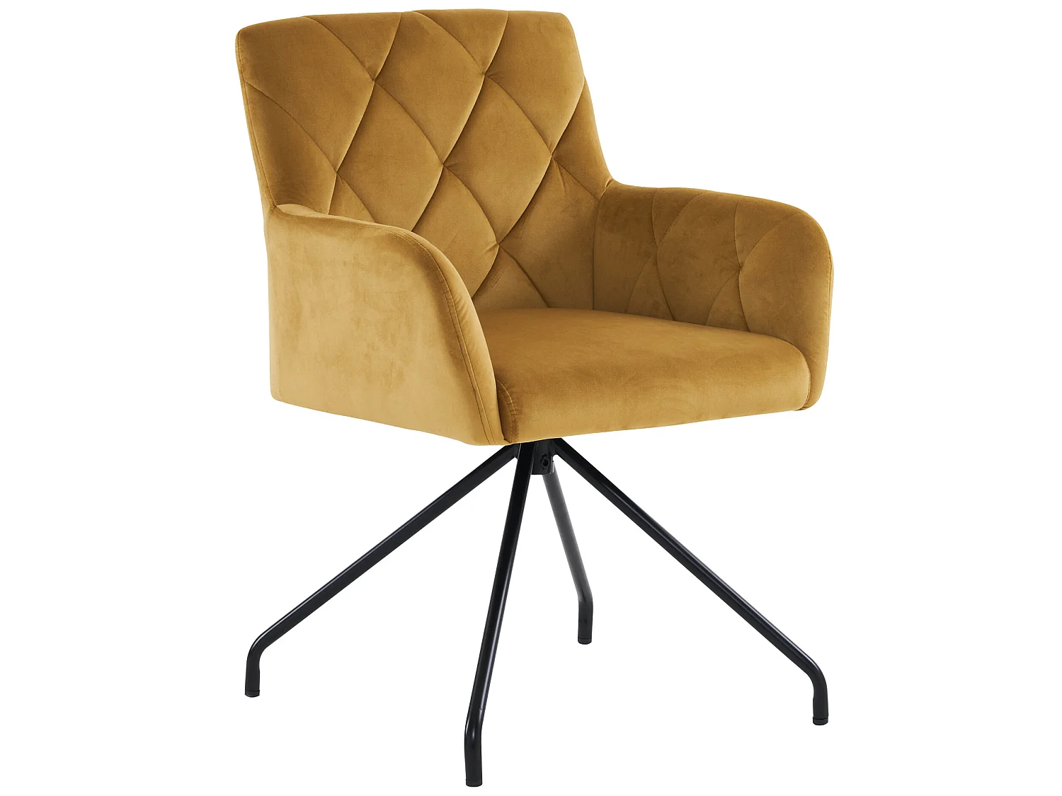 Ensemble de 6 chaises de salle à manger avec motif de losanges, fauteuil rembourré à 4 pattes en métal,  en éponge et en velours, jaune