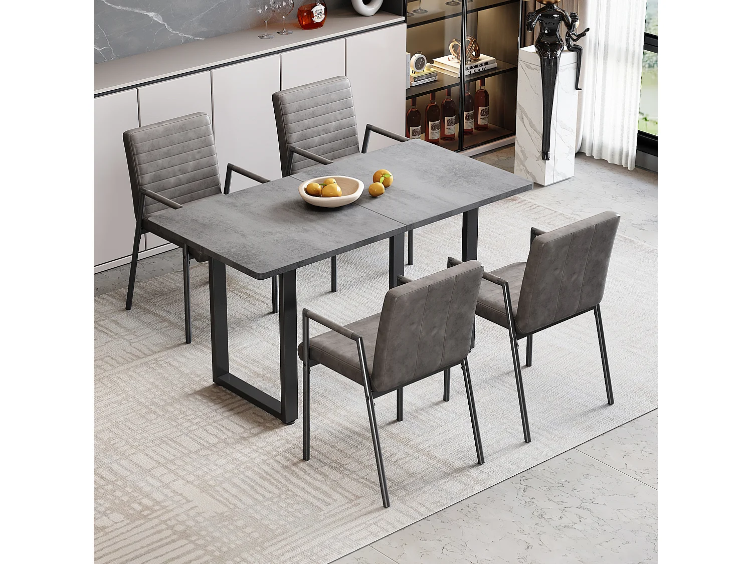 Stoel - set van 6 verticaal gestreepte eetkamerstoelen, grijs