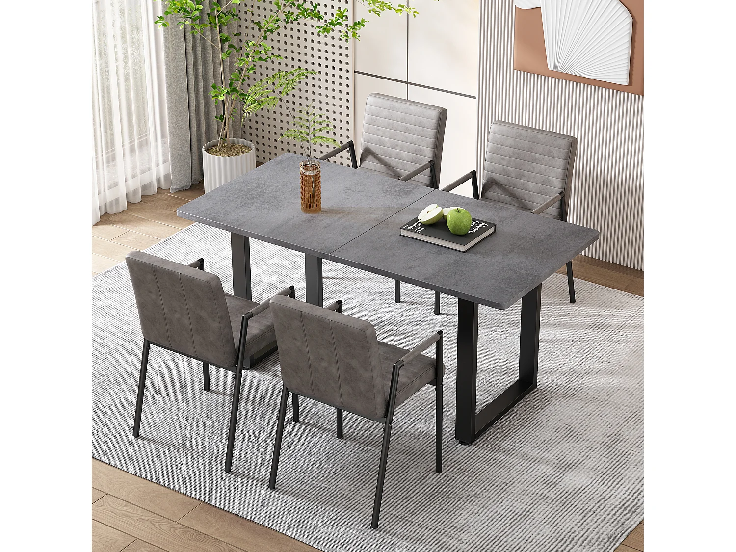 Stoel - set van 6 verticaal gestreepte eetkamerstoelen, grijs