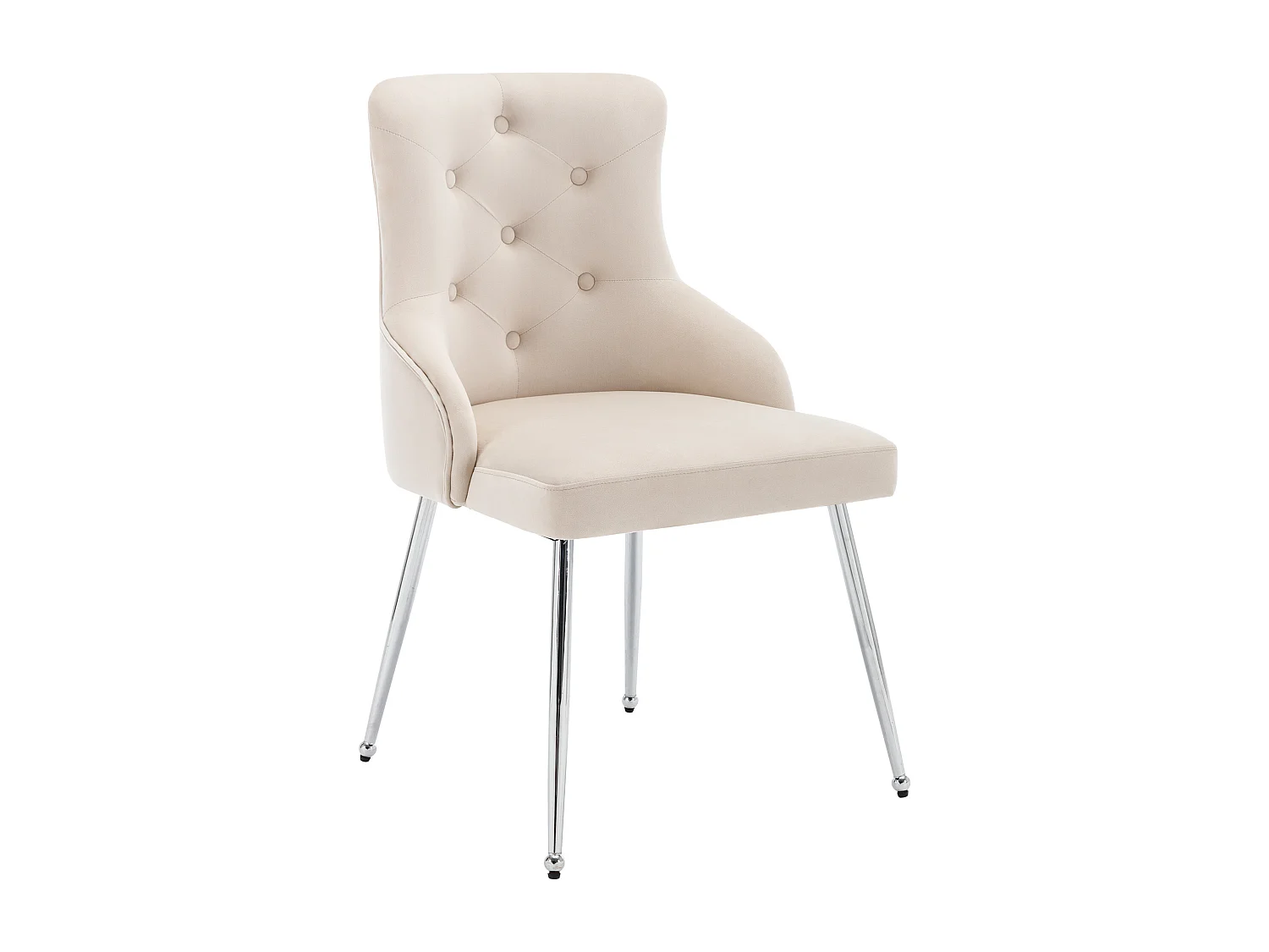 Silla de comedor de terciopelo beige con cojín lumbar y diseño moderno y patas de metal