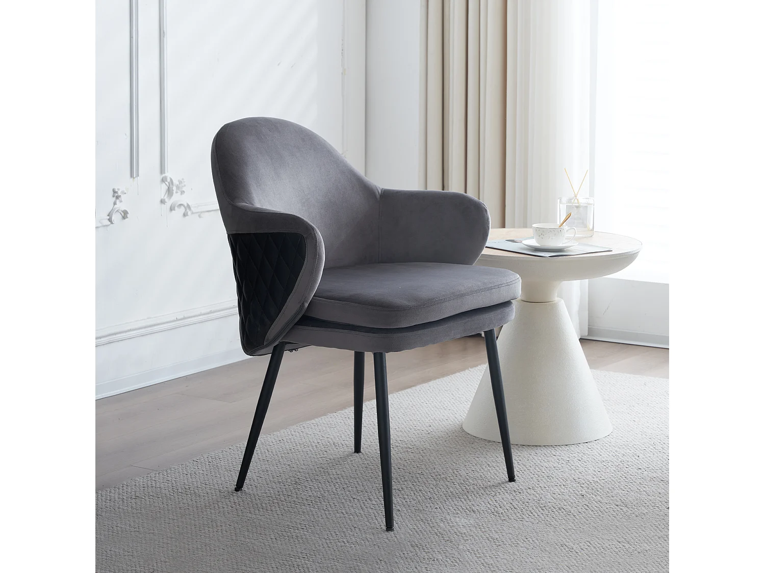 Eetkamerstoel (1 stuk), donkergrijs, bijpassende stoel van fluweel en pu-leer