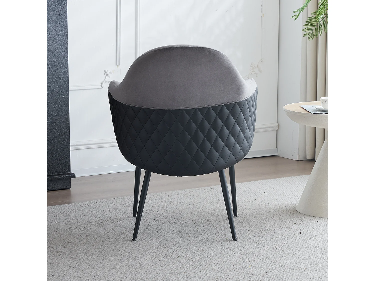 Eetkamerstoel (1 stuk), donkergrijs, bijpassende stoel van fluweel en pu-leer