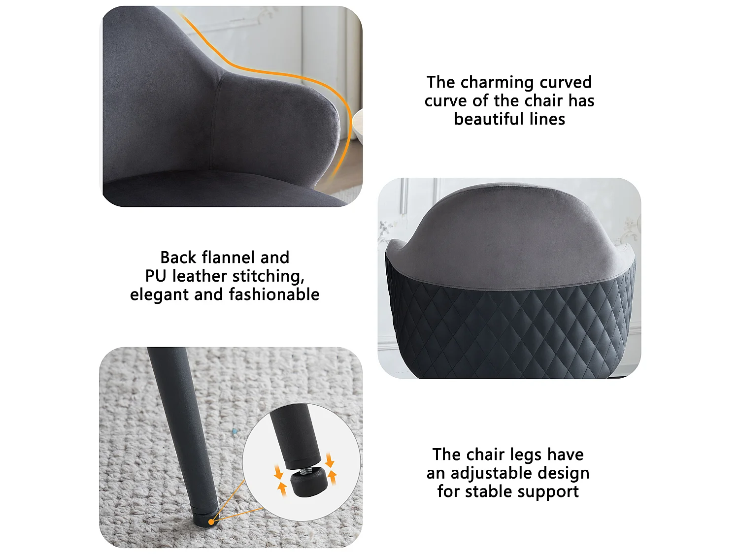 Eetkamerstoel (1 stuk), donkergrijs, bijpassende stoel van fluweel en pu-leer