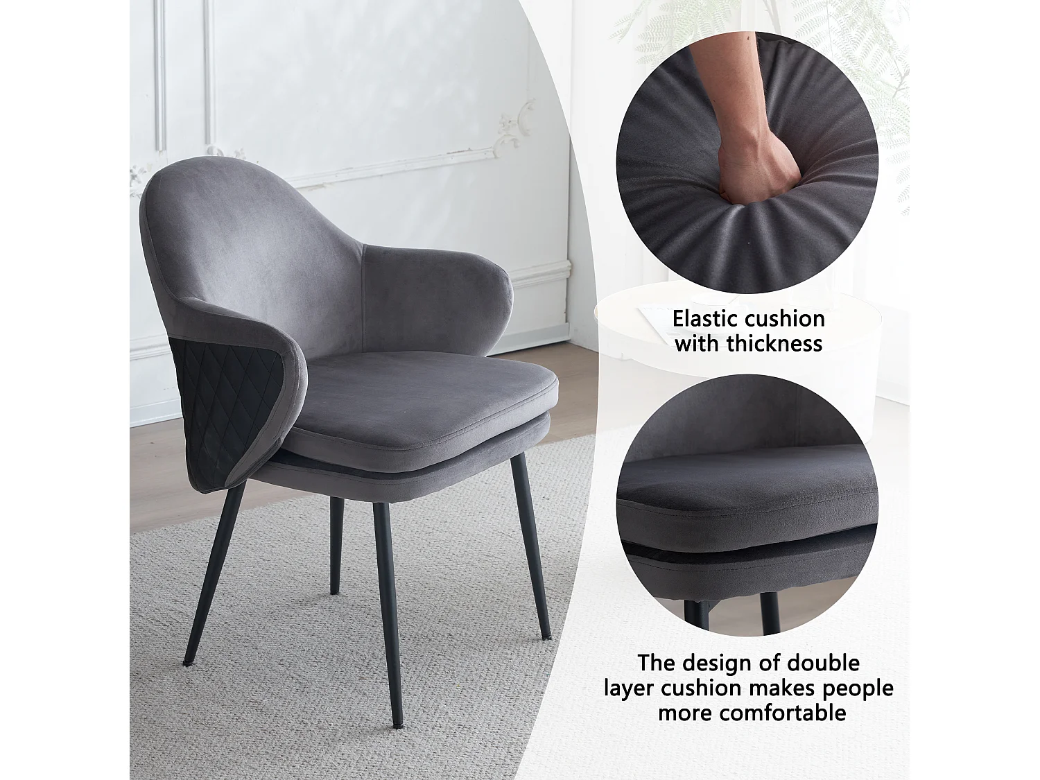 Eetkamerstoel (1 stuk), donkergrijs, bijpassende stoel van fluweel en pu-leer