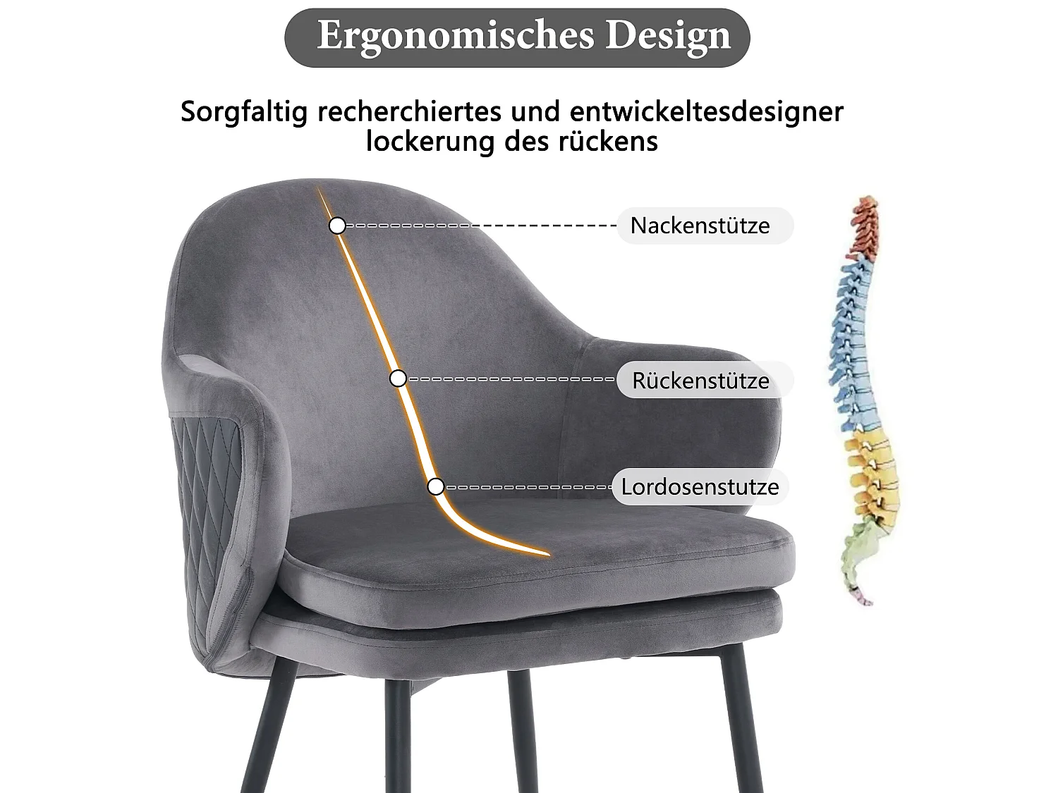 Eetkamerstoel (1 stuk), donkergrijs, bijpassende stoel van fluweel en pu-leer