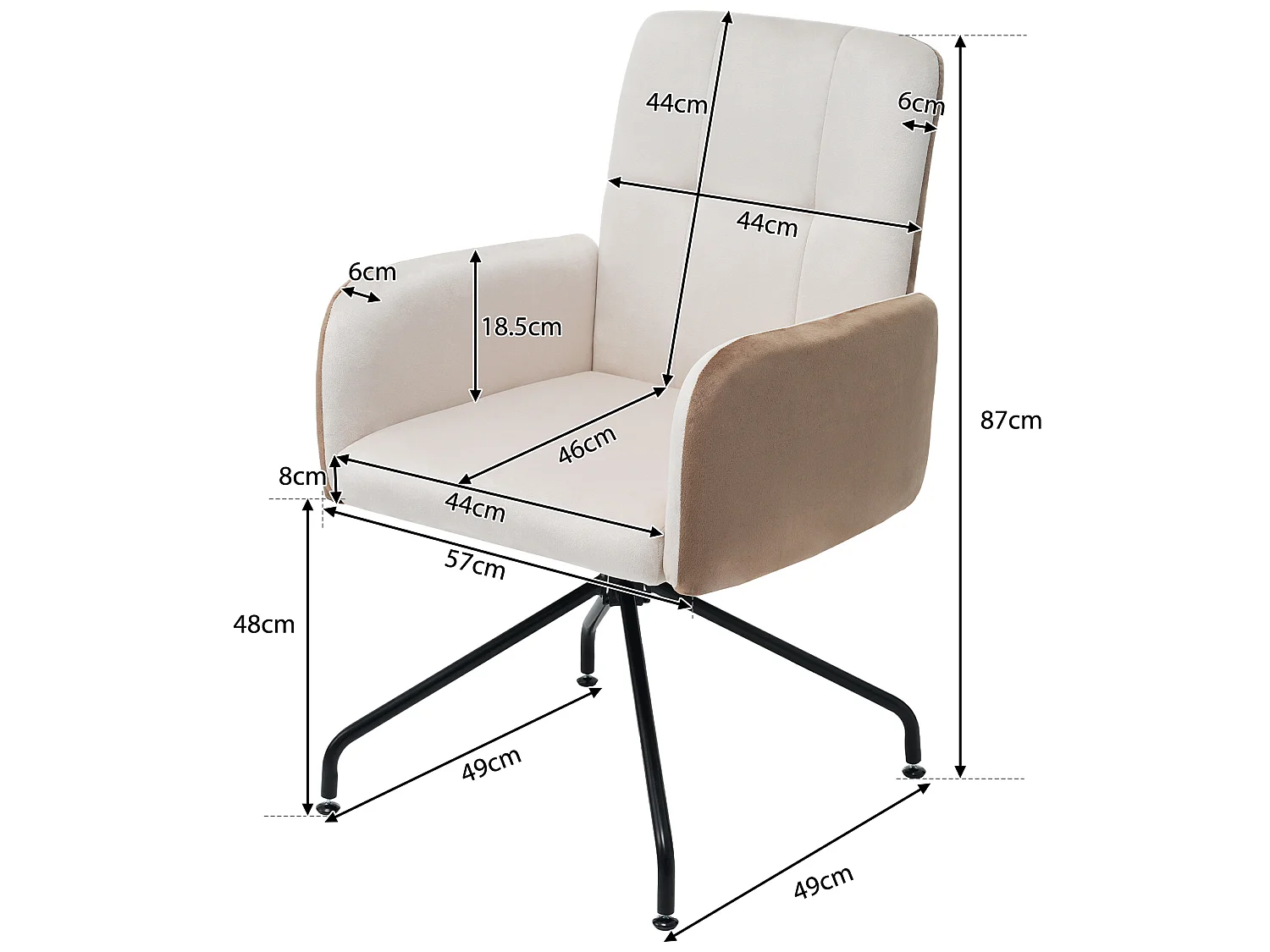 Bijpassende fluwelen stoel, set van 1, eetkamerfauteuil, draaistoel, beige